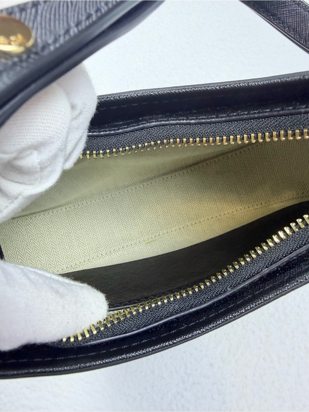 Tory Burch Black Saffiano Leather Small Crescent / Shoulder Bag Gold Hardware - Picture 6 of 13